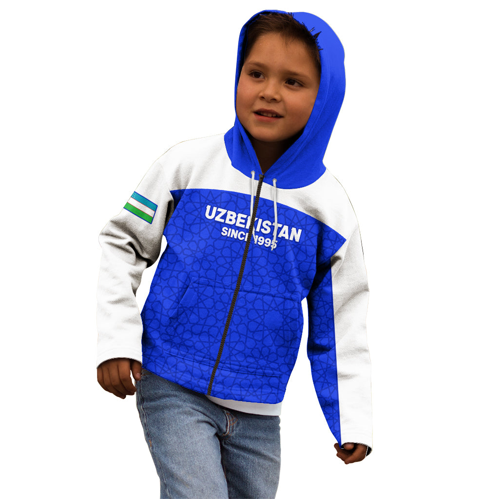 Custom Uzbekistan Football Kid Hoodie 2024 Go Champions Uzbek Pattern - Wonder Print Shop