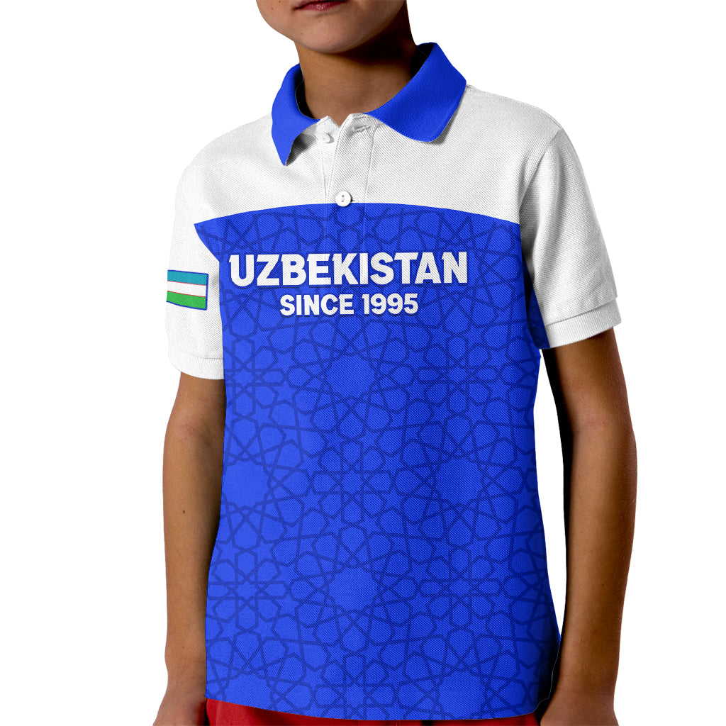 Custom Uzbekistan Football Kid Polo Shirt 2024 Go Champions Uzbek Pattern - Wonder Print Shop