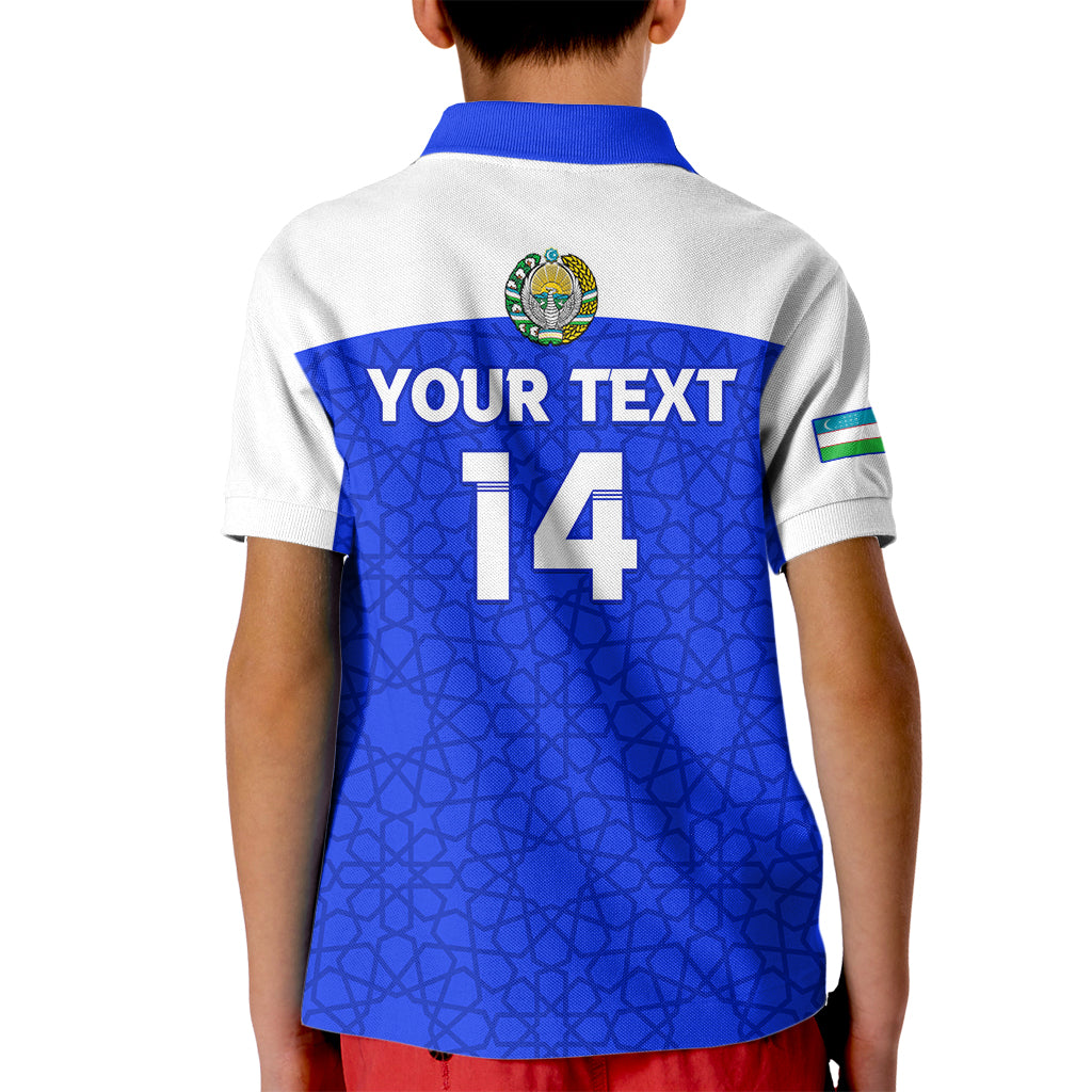 Custom Uzbekistan Football Kid Polo Shirt 2024 Go Champions Uzbek Pattern - Wonder Print Shop