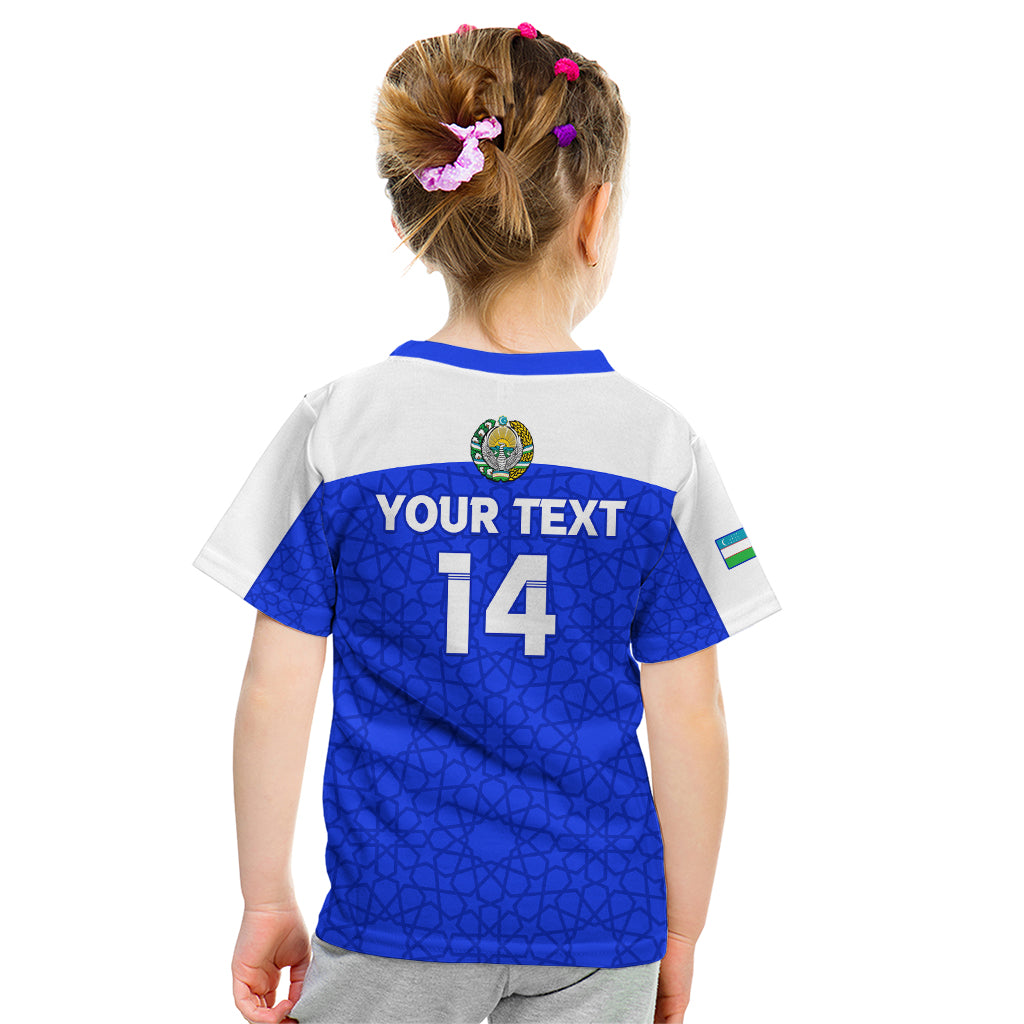 Custom Uzbekistan Football Kid T Shirt 2024 Go Champions Uzbek Pattern - Wonder Print Shop
