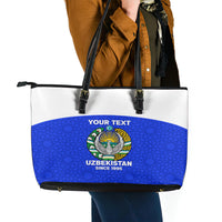 Custom Uzbekistan Football Leather Tote Bag 2024 Go Champions Uzbek Pattern - Wonder Print Shop