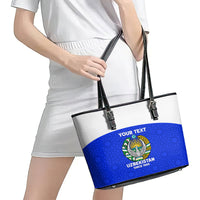 Custom Uzbekistan Football Leather Tote Bag 2024 Go Champions Uzbek Pattern - Wonder Print Shop