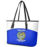 Custom Uzbekistan Football Leather Tote Bag 2024 Go Champions Uzbek Pattern - Wonder Print Shop