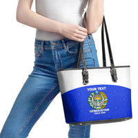 Custom Uzbekistan Football Leather Tote Bag 2024 Go Champions Uzbek Pattern - Wonder Print Shop