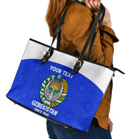 Custom Uzbekistan Football Leather Tote Bag 2024 Go Champions Uzbek Pattern - Wonder Print Shop