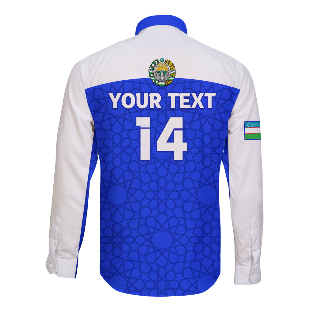 Custom Uzbekistan Football Long Sleeve Button Shirt 2024 Go Champions Uzbek Pattern - Wonder Print Shop