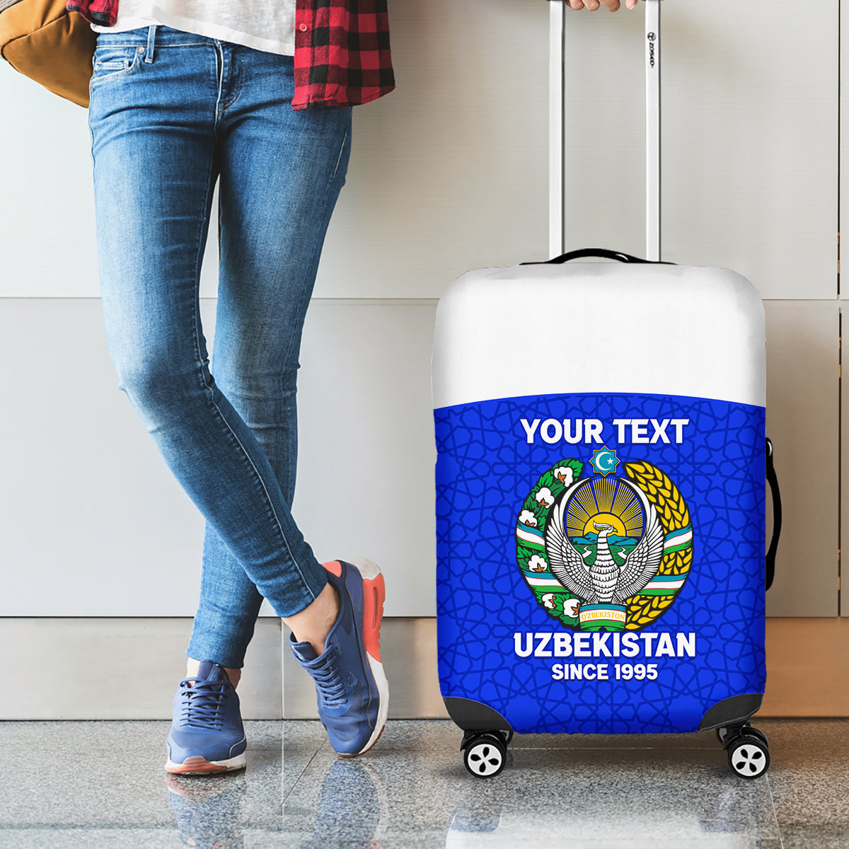 Custom Uzbekistan Football Luggage Cover 2024 Go Champions Uzbek Pattern - Wonder Print Shop