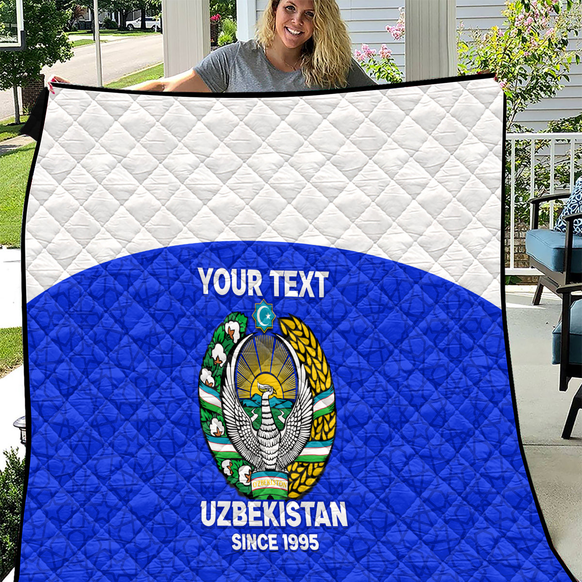 Custom Uzbekistan Football Quilt 2024 Go Champions Uzbek Pattern - Wonder Print Shop