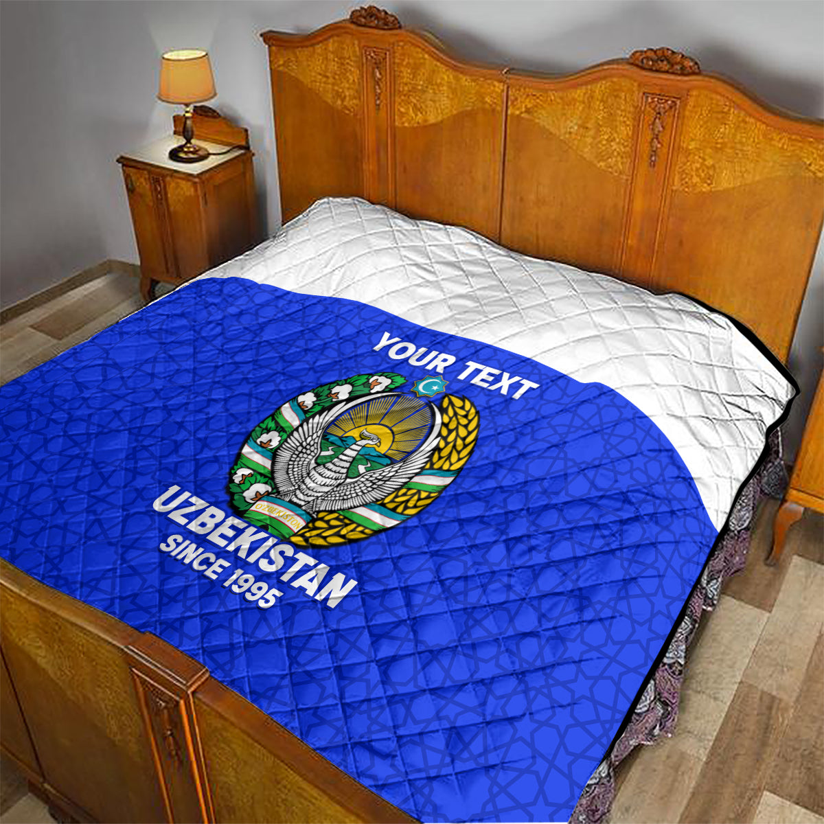 Custom Uzbekistan Football Quilt 2024 Go Champions Uzbek Pattern - Wonder Print Shop