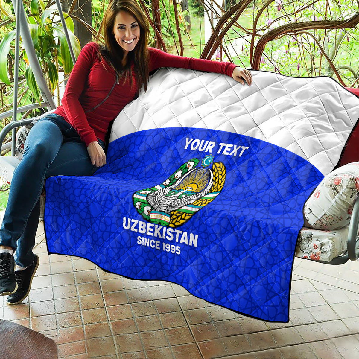 Custom Uzbekistan Football Quilt 2024 Go Champions Uzbek Pattern - Wonder Print Shop