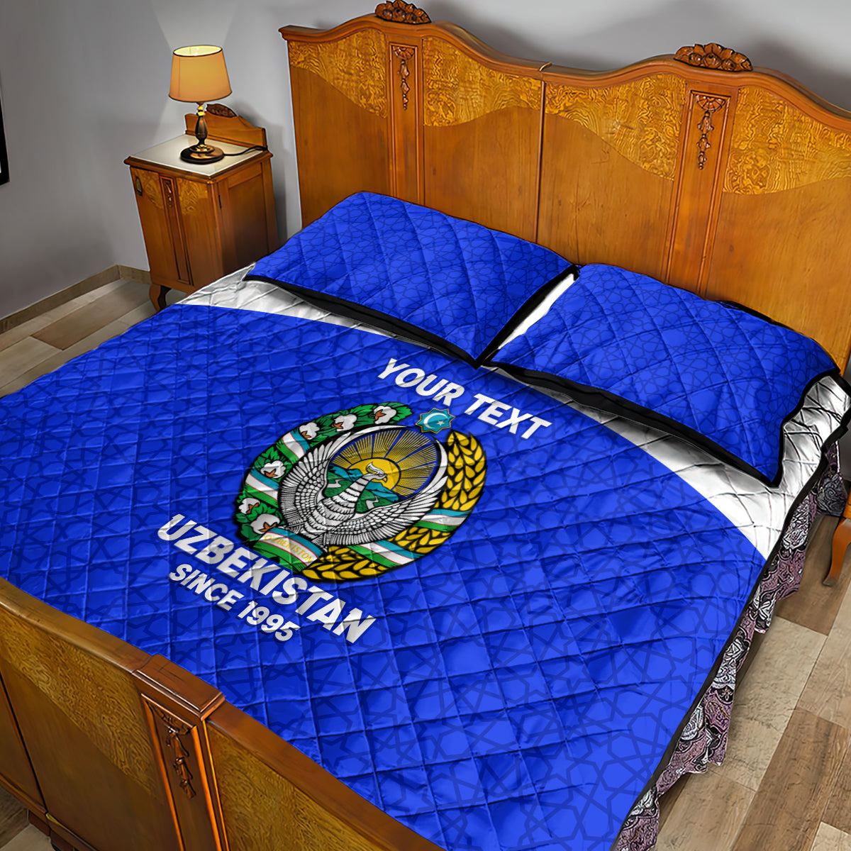 Custom Uzbekistan Football Quilt Bed Set 2024 Go Champions Uzbek Pattern - Wonder Print Shop