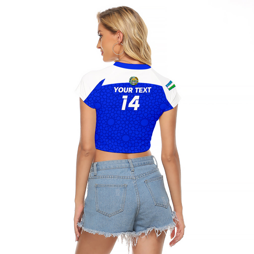 Custom Uzbekistan Football Raglan Cropped T Shirt 2024 Go Champions Uzbek Pattern - Wonder Print Shop