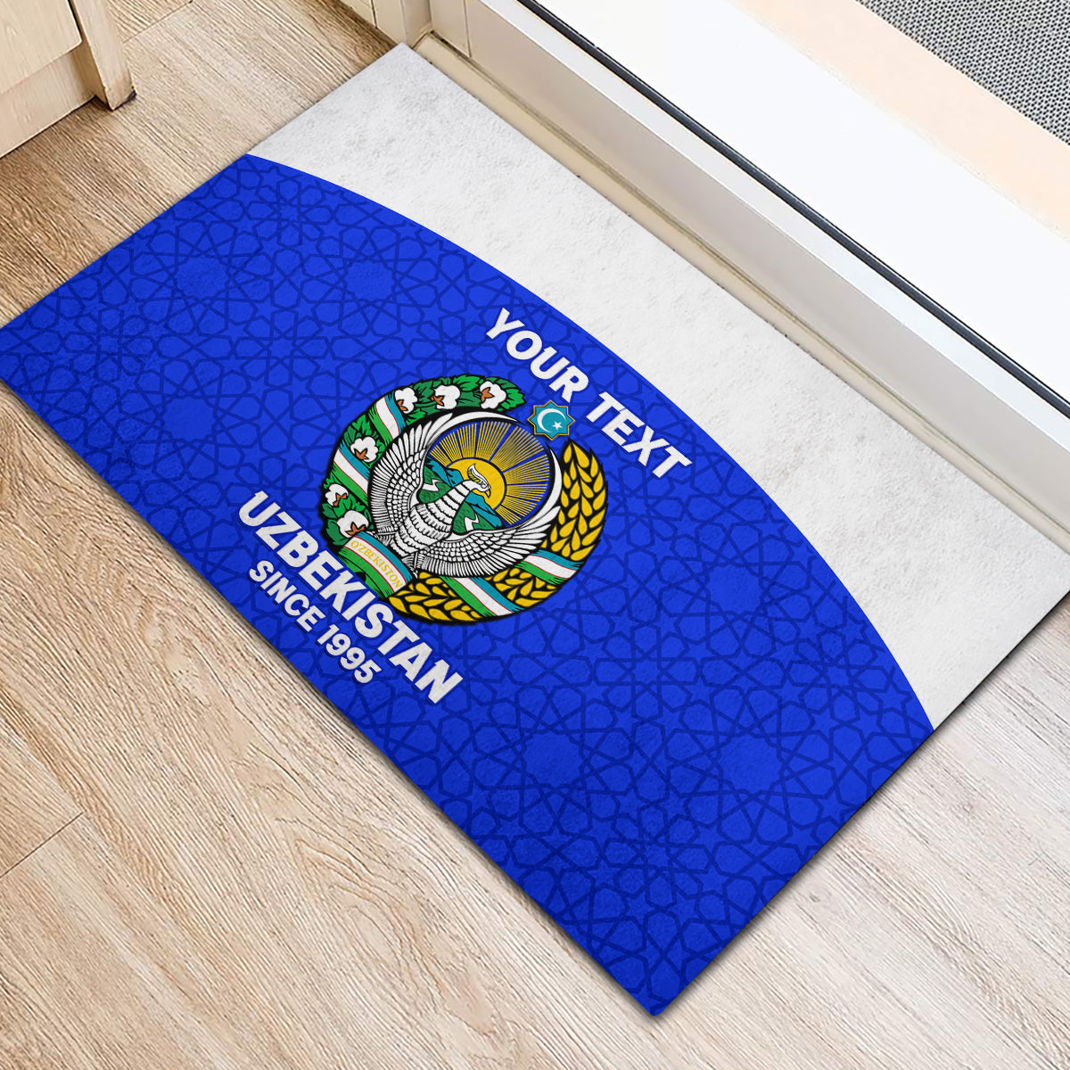 Custom Uzbekistan Football Rubber Doormat 2024 Go Champions Uzbek Pattern - Wonder Print Shop