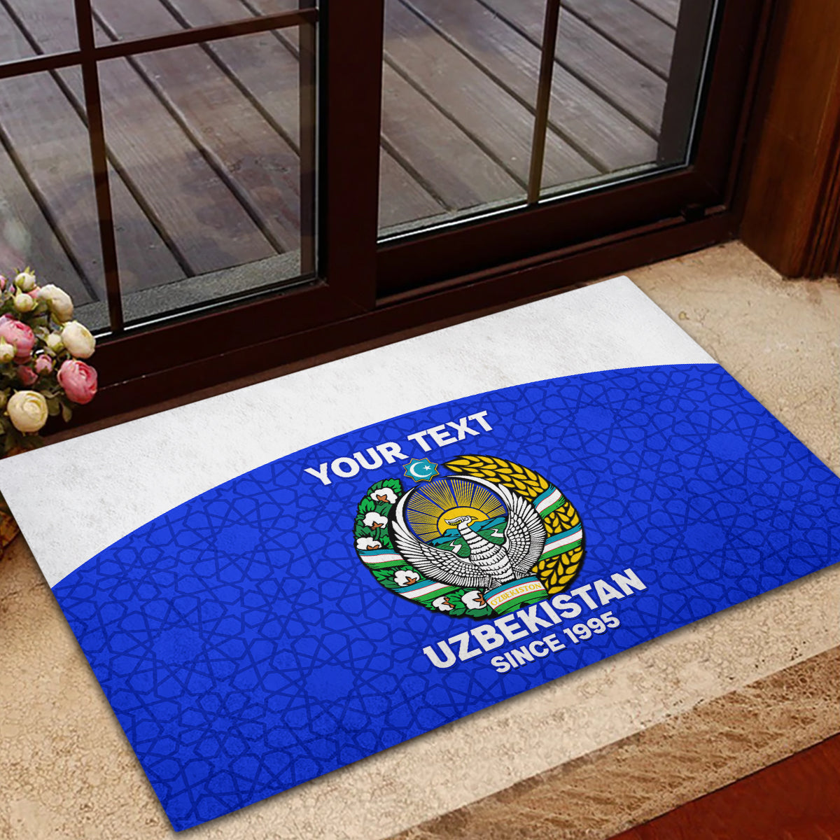 Custom Uzbekistan Football Rubber Doormat 2024 Go Champions Uzbek Pattern - Wonder Print Shop