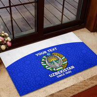 Custom Uzbekistan Football Rubber Doormat 2024 Go Champions Uzbek Pattern - Wonder Print Shop