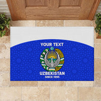 Custom Uzbekistan Football Rubber Doormat 2024 Go Champions Uzbek Pattern - Wonder Print Shop