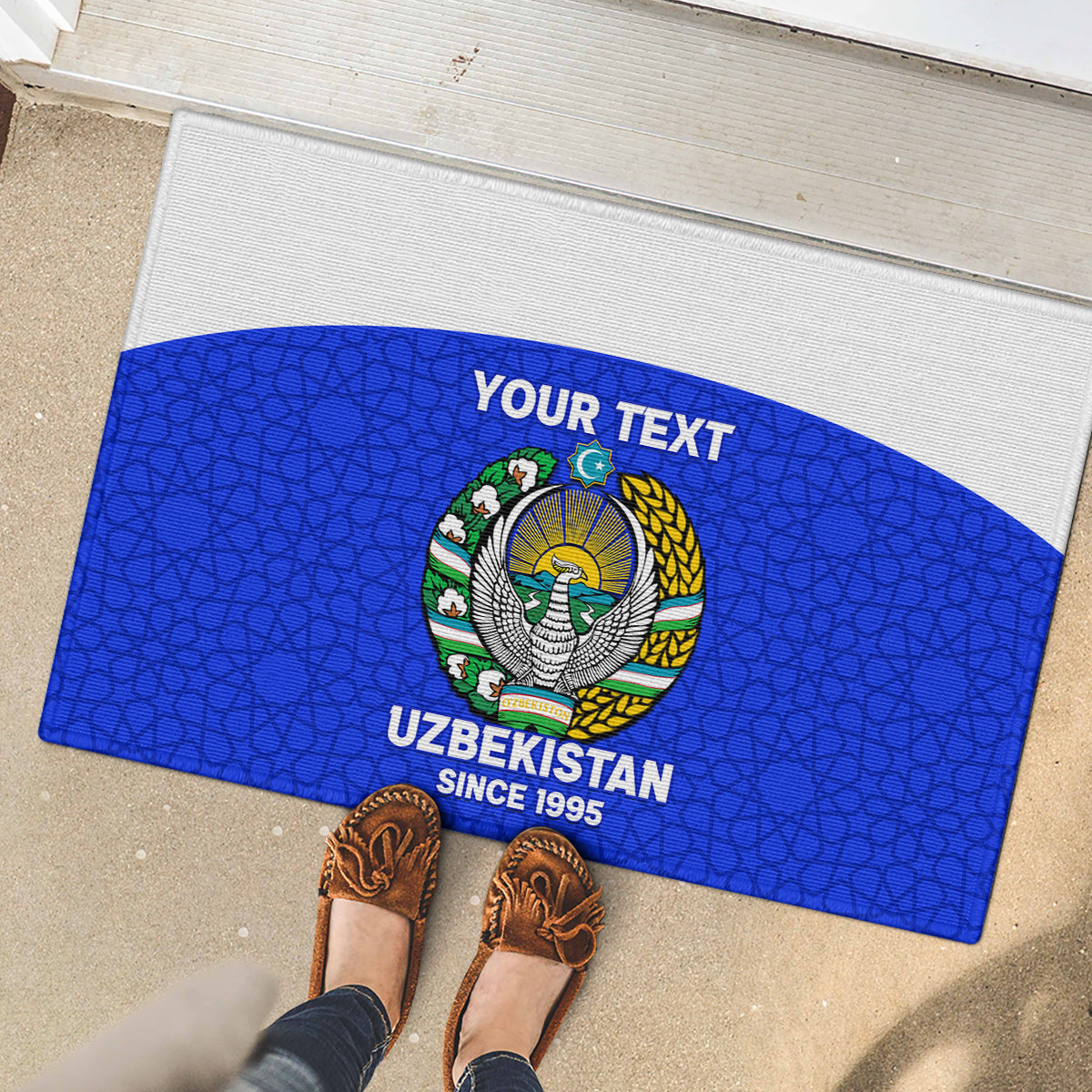 Custom Uzbekistan Football Rubber Doormat 2024 Go Champions Uzbek Pattern - Wonder Print Shop