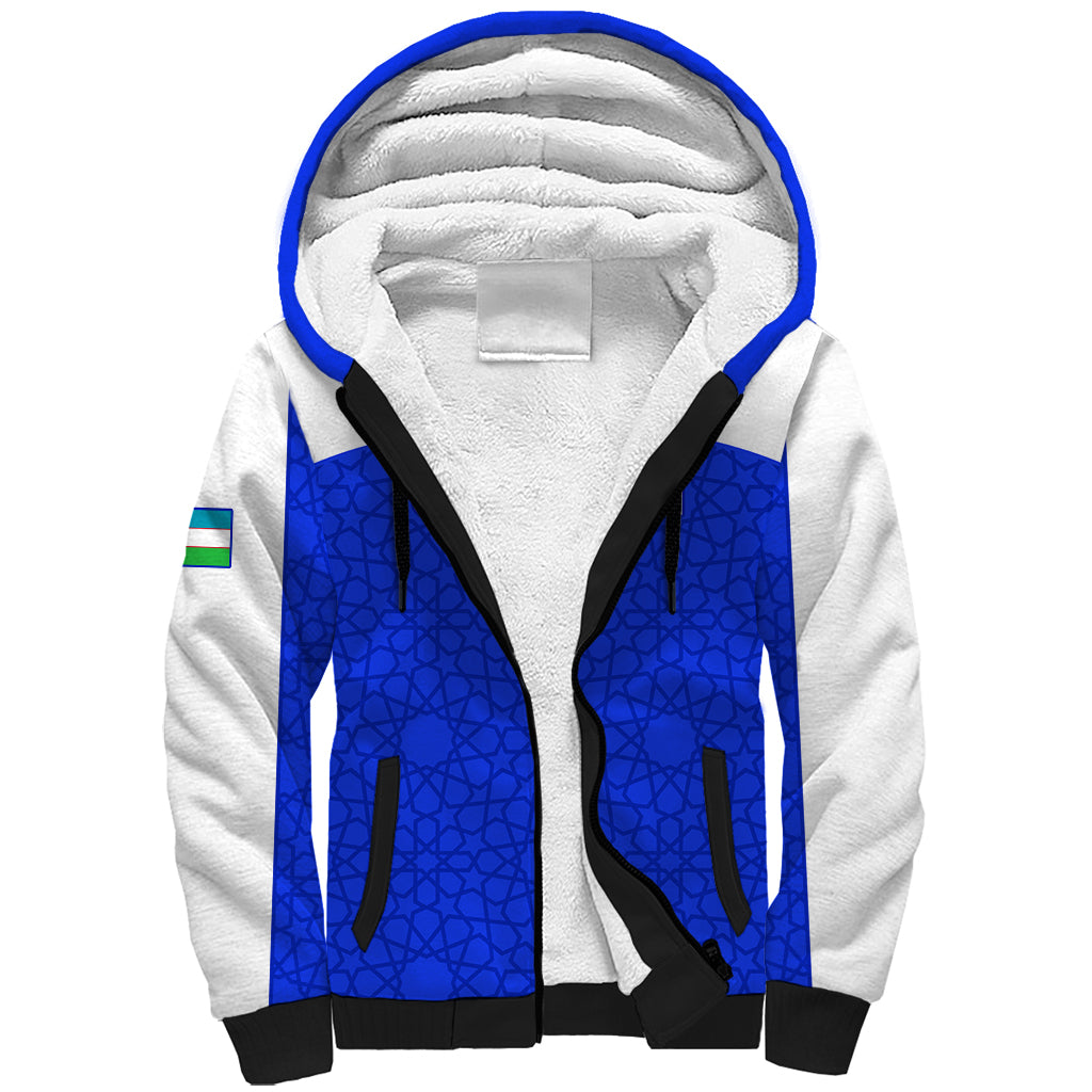 Custom Uzbekistan Football Sherpa Hoodie 2024 Go Champions Uzbek Pattern - Wonder Print Shop