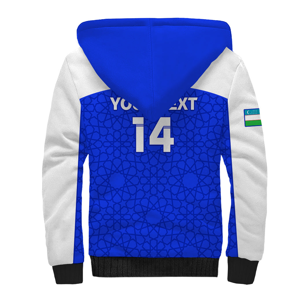 Custom Uzbekistan Football Sherpa Hoodie 2024 Go Champions Uzbek Pattern - Wonder Print Shop