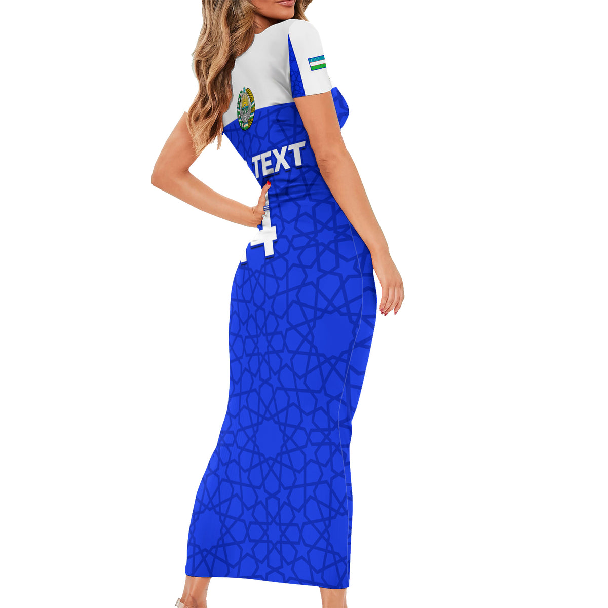 Custom Uzbekistan Football Short Sleeve Bodycon Dress 2024 Go Champions Uzbek Pattern - Wonder Print Shop