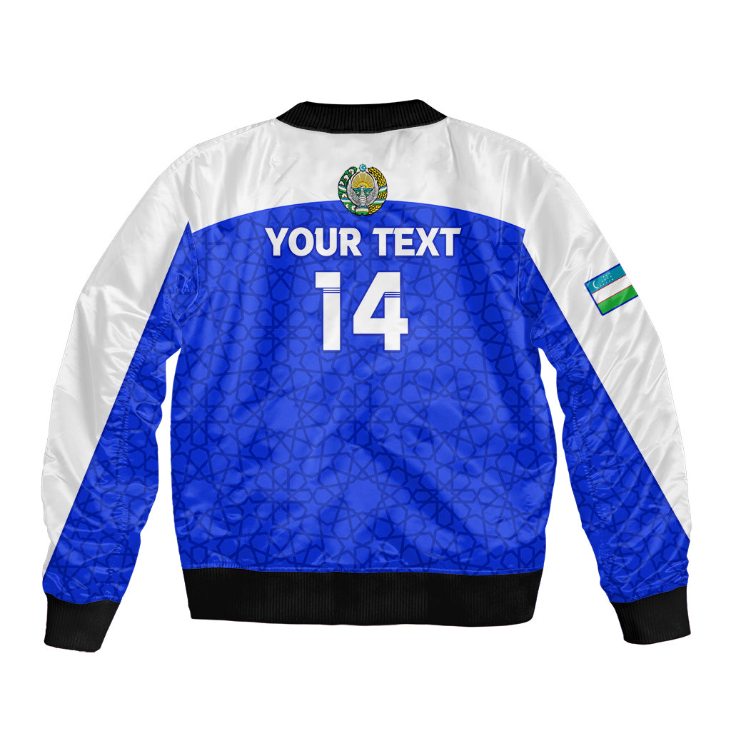 Custom Uzbekistan Football Sleeve Zip Bomber Jacket 2024 Go Champions Uzbek Pattern - Wonder Print Shop