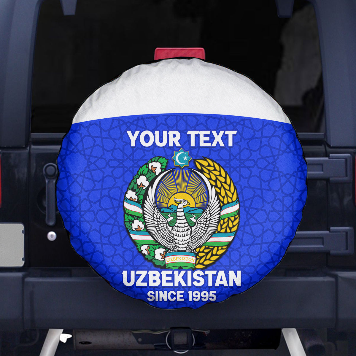 Custom Uzbekistan Football Spare Tire Cover 2024 Go Champions Uzbek Pattern - Wonder Print Shop