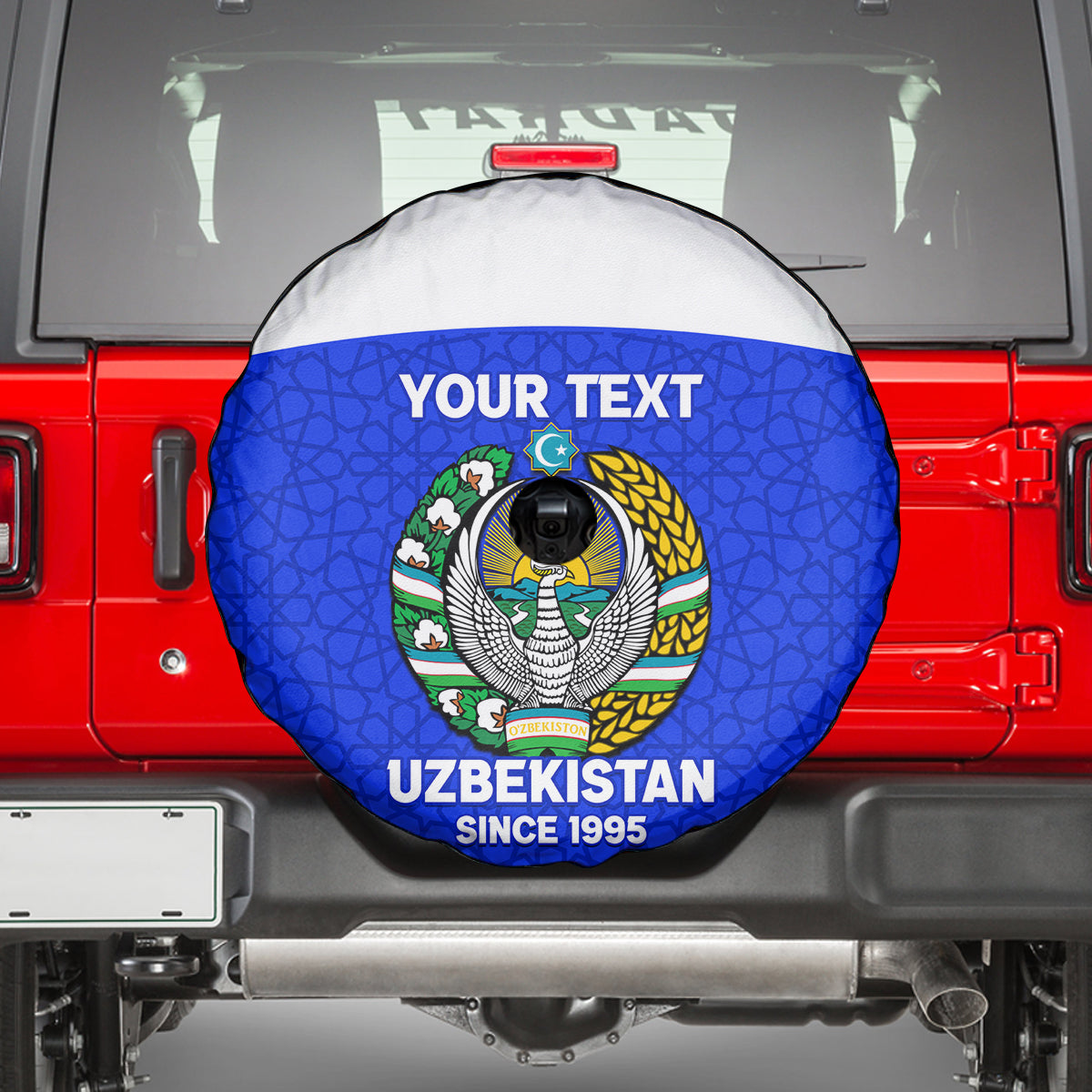Custom Uzbekistan Football Spare Tire Cover 2024 Go Champions Uzbek Pattern - Wonder Print Shop