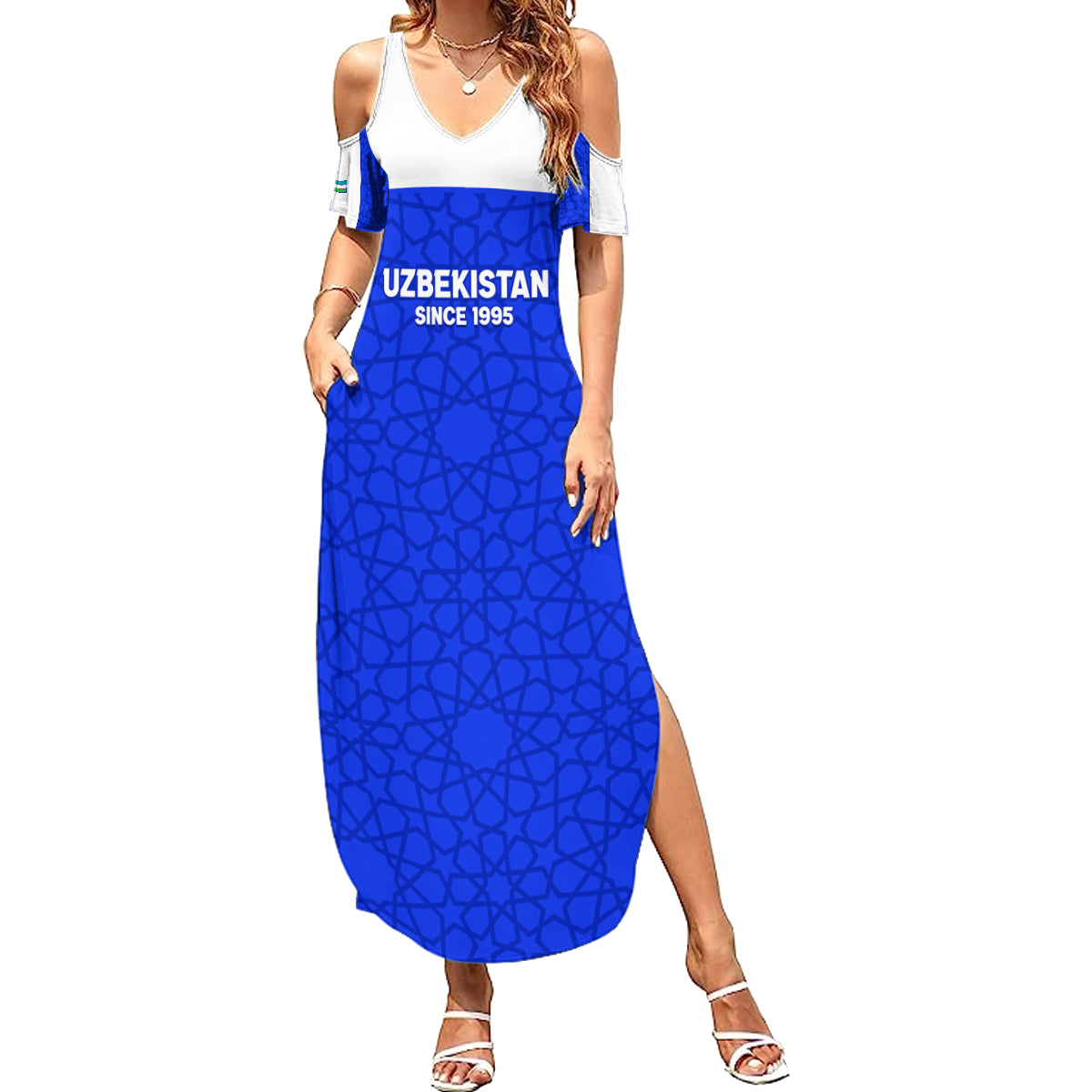 Custom Uzbekistan Football Summer Maxi Dress 2024 Go Champions Uzbek Pattern - Wonder Print Shop