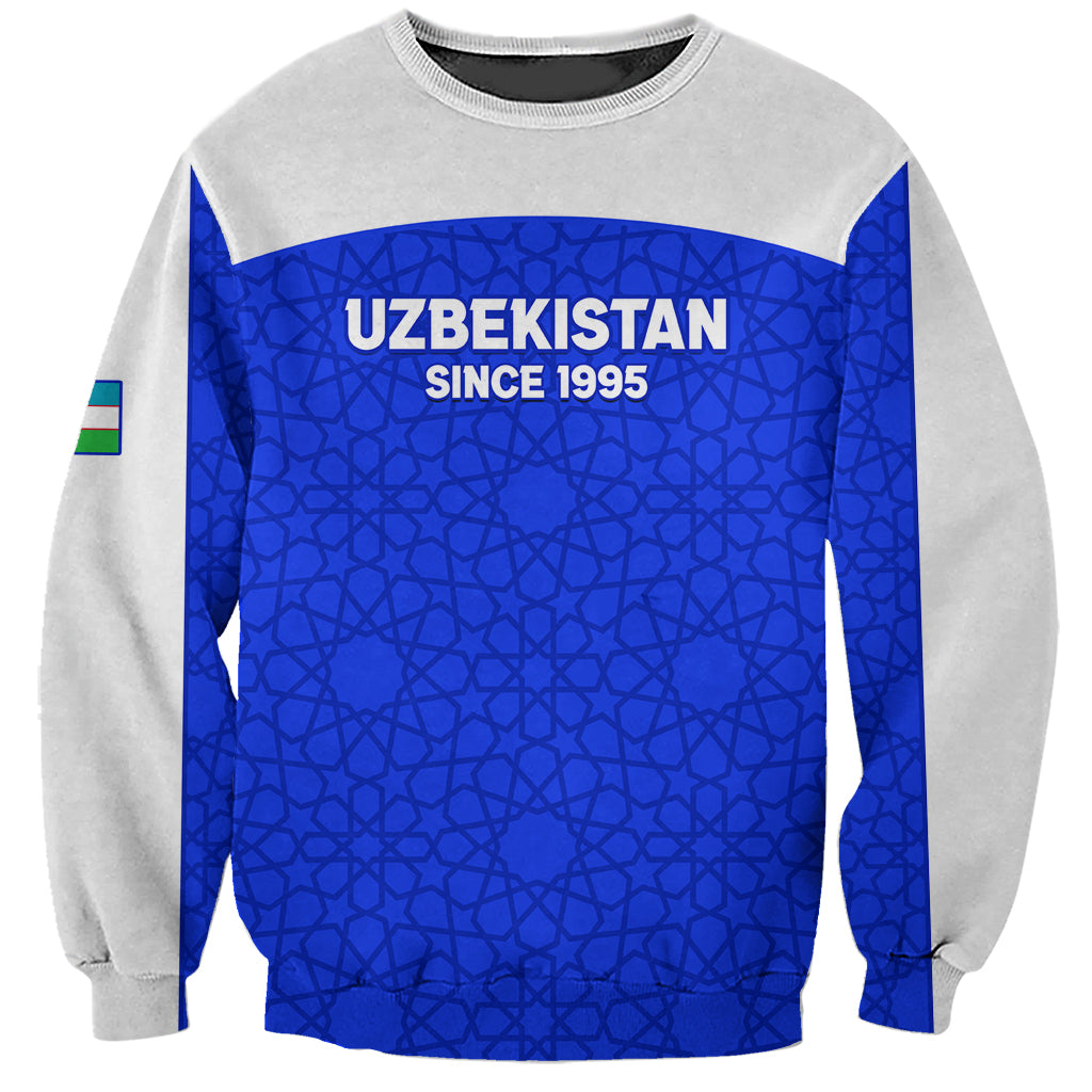 Custom Uzbekistan Football Sweatshirt 2024 Go Champions Uzbek Pattern - Wonder Print Shop