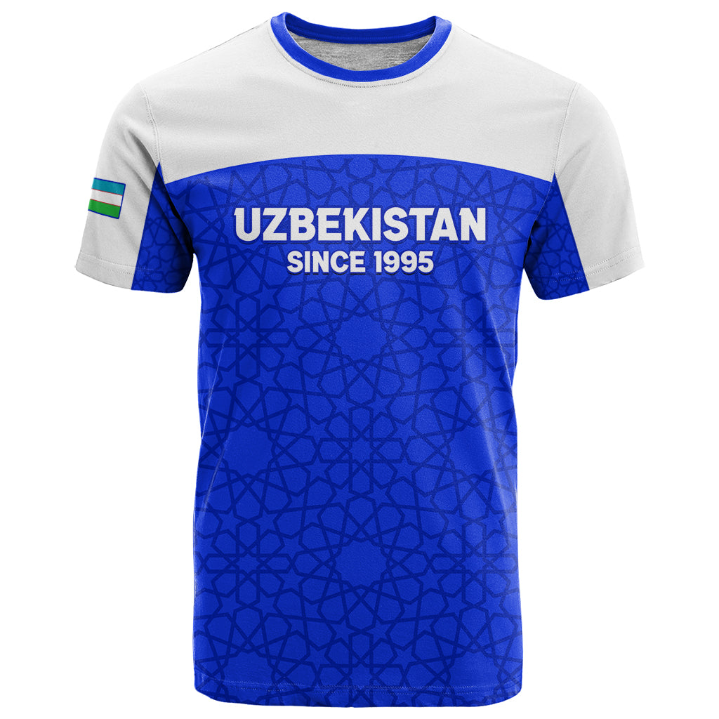Custom Uzbekistan Football T Shirt 2024 Go Champions Uzbek Pattern - Wonder Print Shop