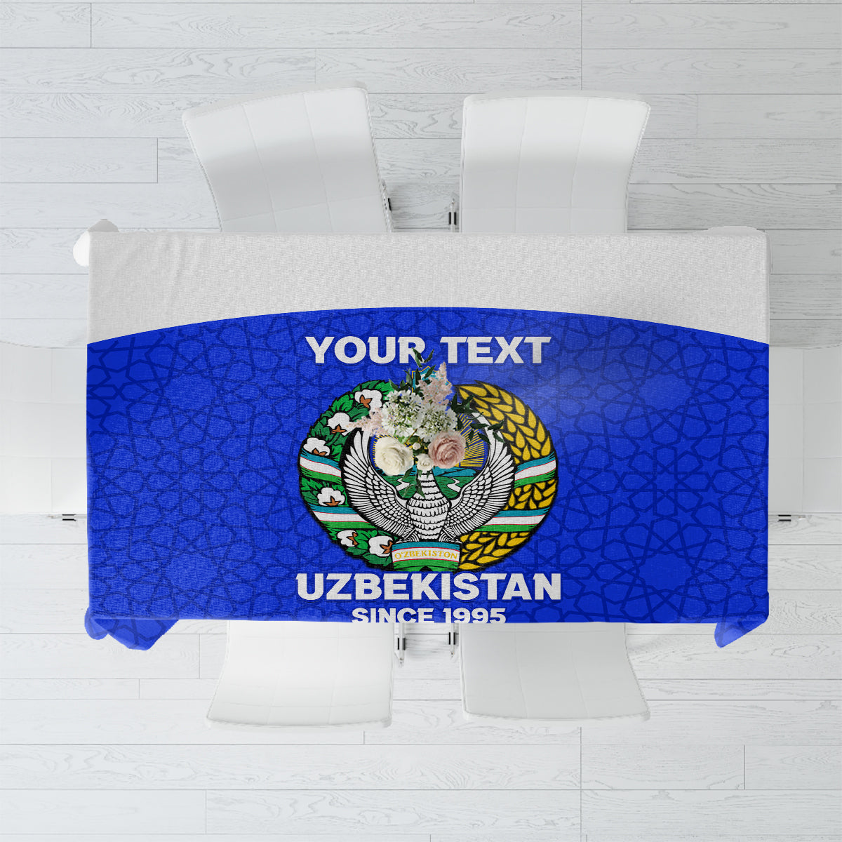 Custom Uzbekistan Football Tablecloth 2024 Go Champions Uzbek Pattern - Wonder Print Shop