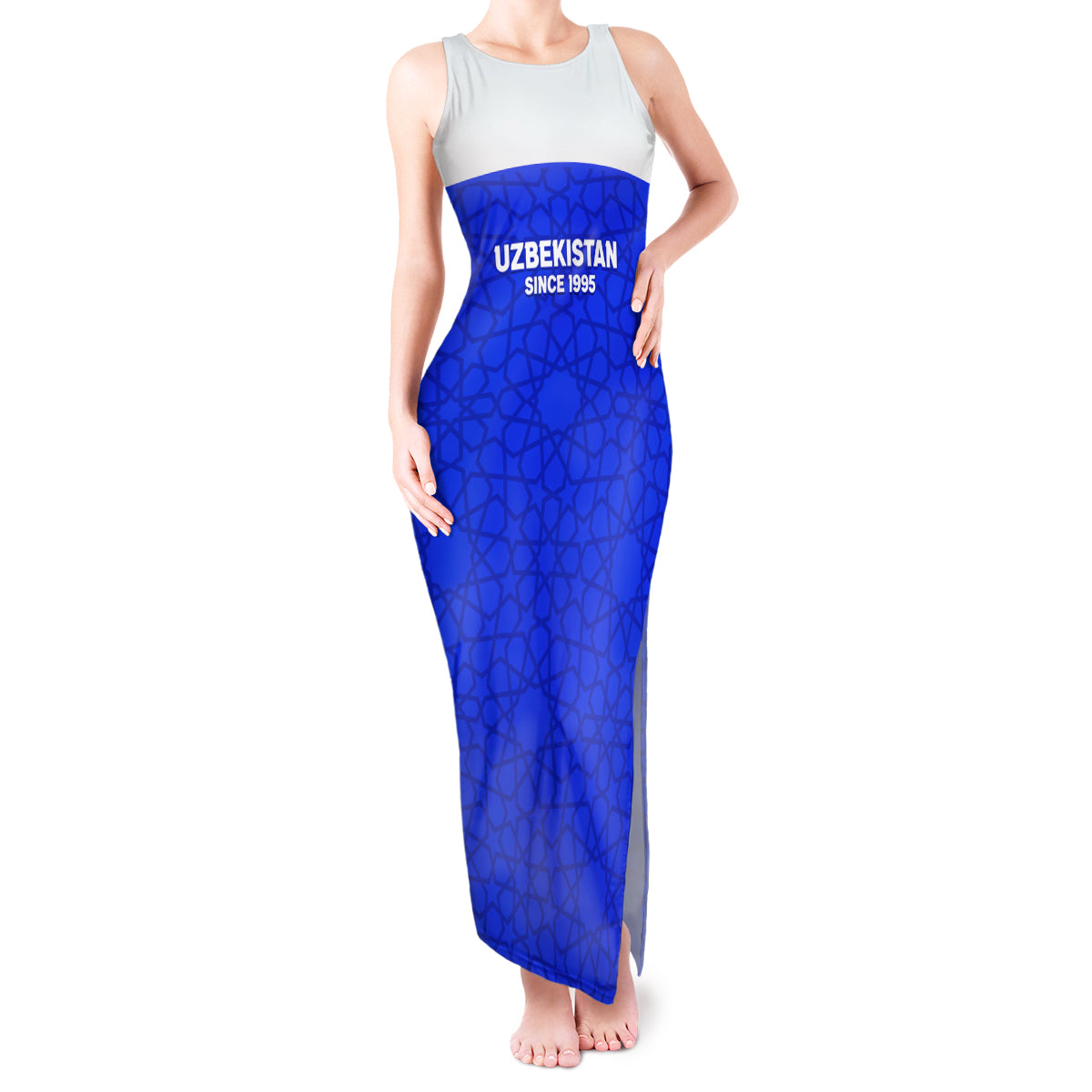 Custom Uzbekistan Football Tank Maxi Dress 2024 Go Champions Uzbek Pattern - Wonder Print Shop