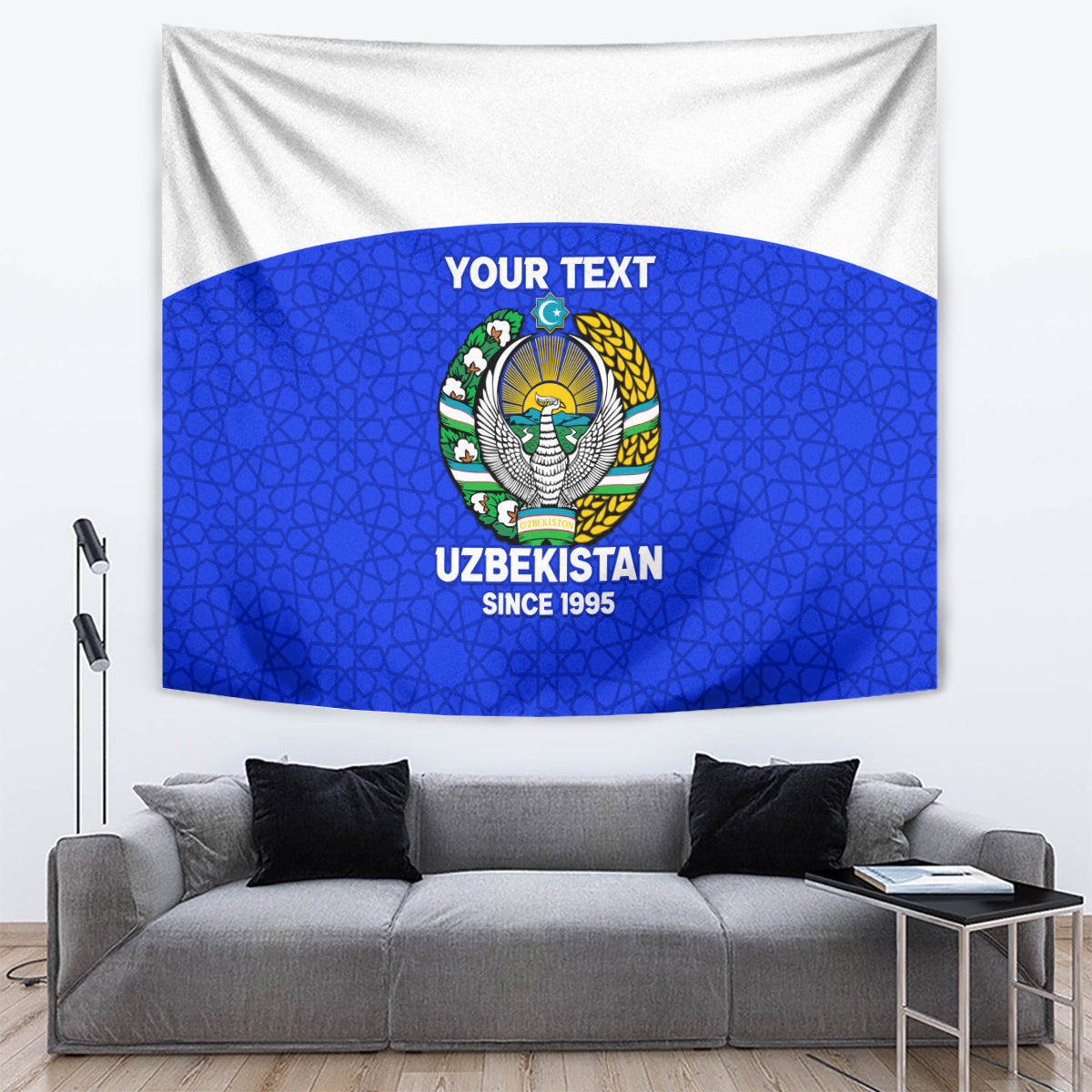 Custom Uzbekistan Football Tapestry 2024 Go Champions Uzbek Pattern - Wonder Print Shop