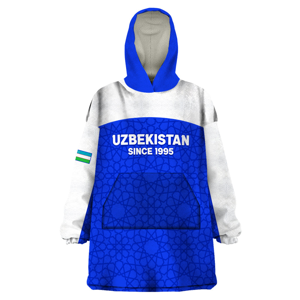 Custom Uzbekistan Football Wearable Blanket Hoodie 2024 Go Champions Uzbek Pattern - Wonder Print Shop