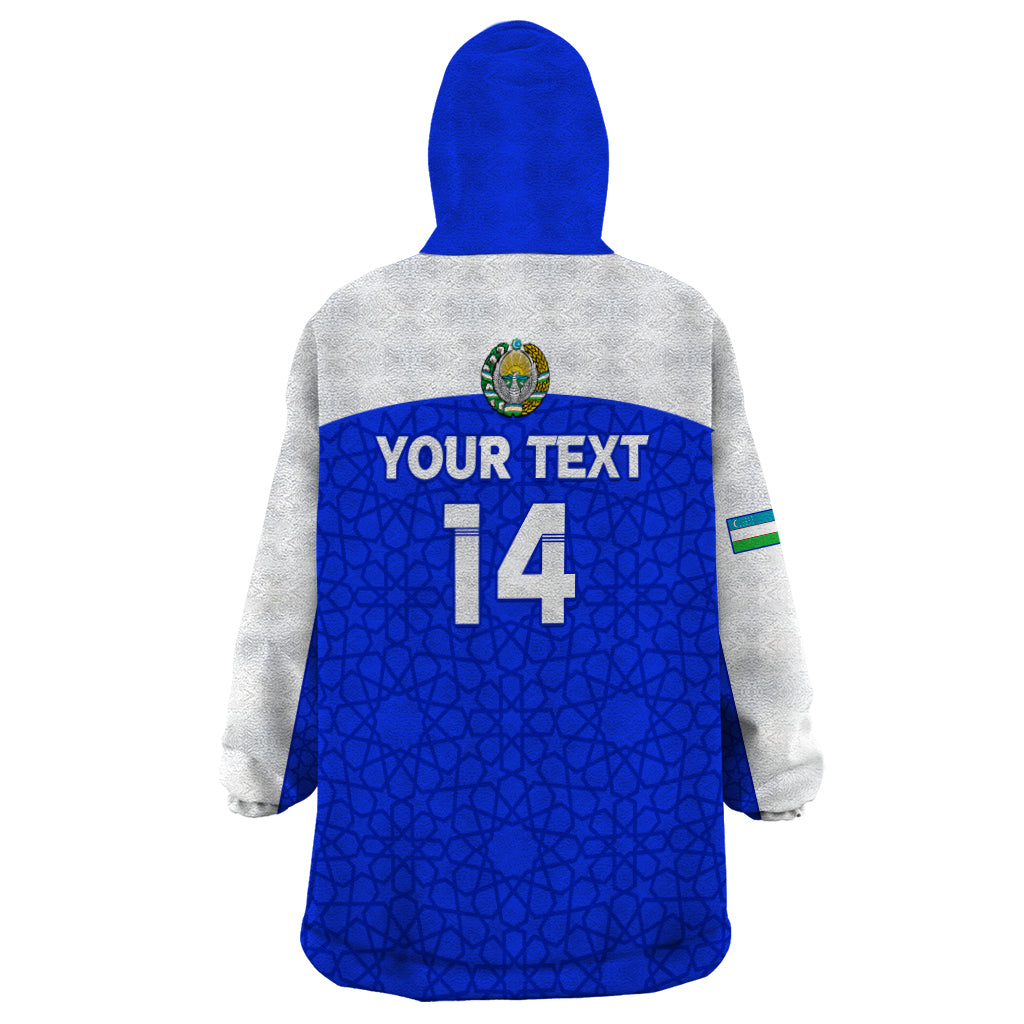 Custom Uzbekistan Football Wearable Blanket Hoodie 2024 Go Champions Uzbek Pattern - Wonder Print Shop