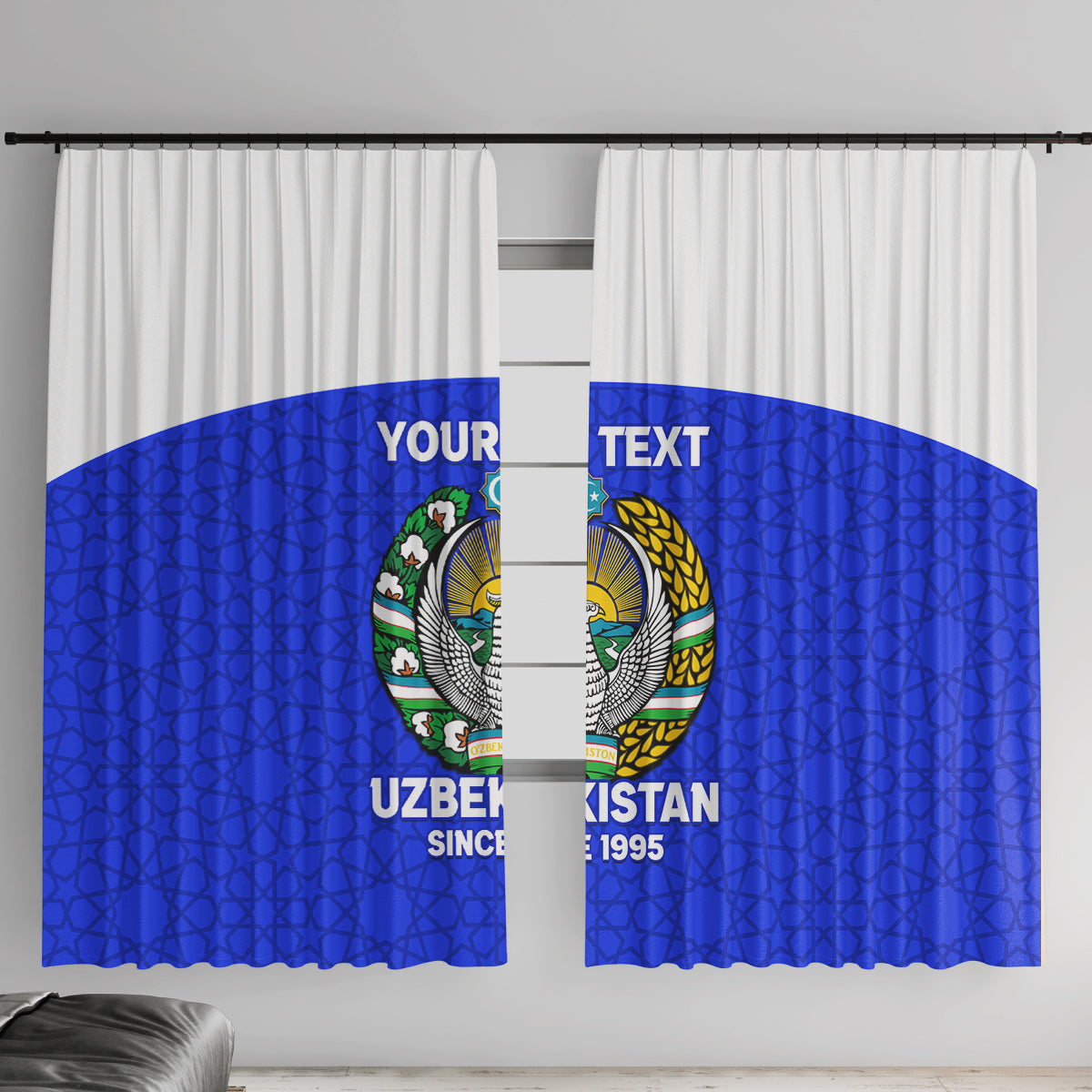 Custom Uzbekistan Football Window Curtain 2024 Go Champions Uzbek Pattern - Wonder Print Shop