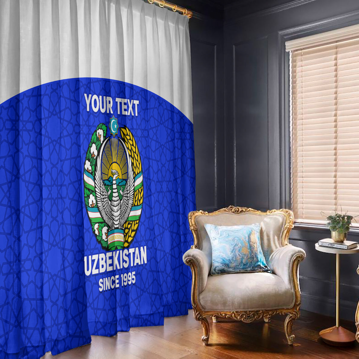 Custom Uzbekistan Football Window Curtain 2024 Go Champions Uzbek Pattern - Wonder Print Shop