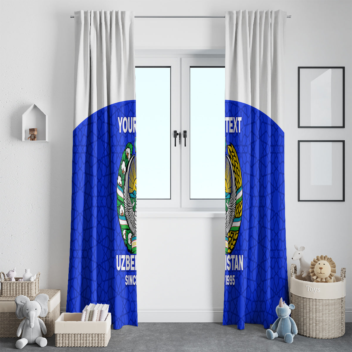 Custom Uzbekistan Football Window Curtain 2024 Go Champions Uzbek Pattern - Wonder Print Shop