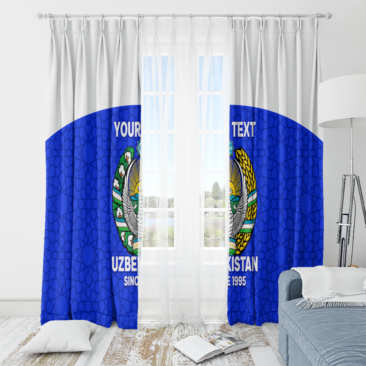 Custom Uzbekistan Football Window Curtain 2024 Go Champions Uzbek Pattern - Wonder Print Shop