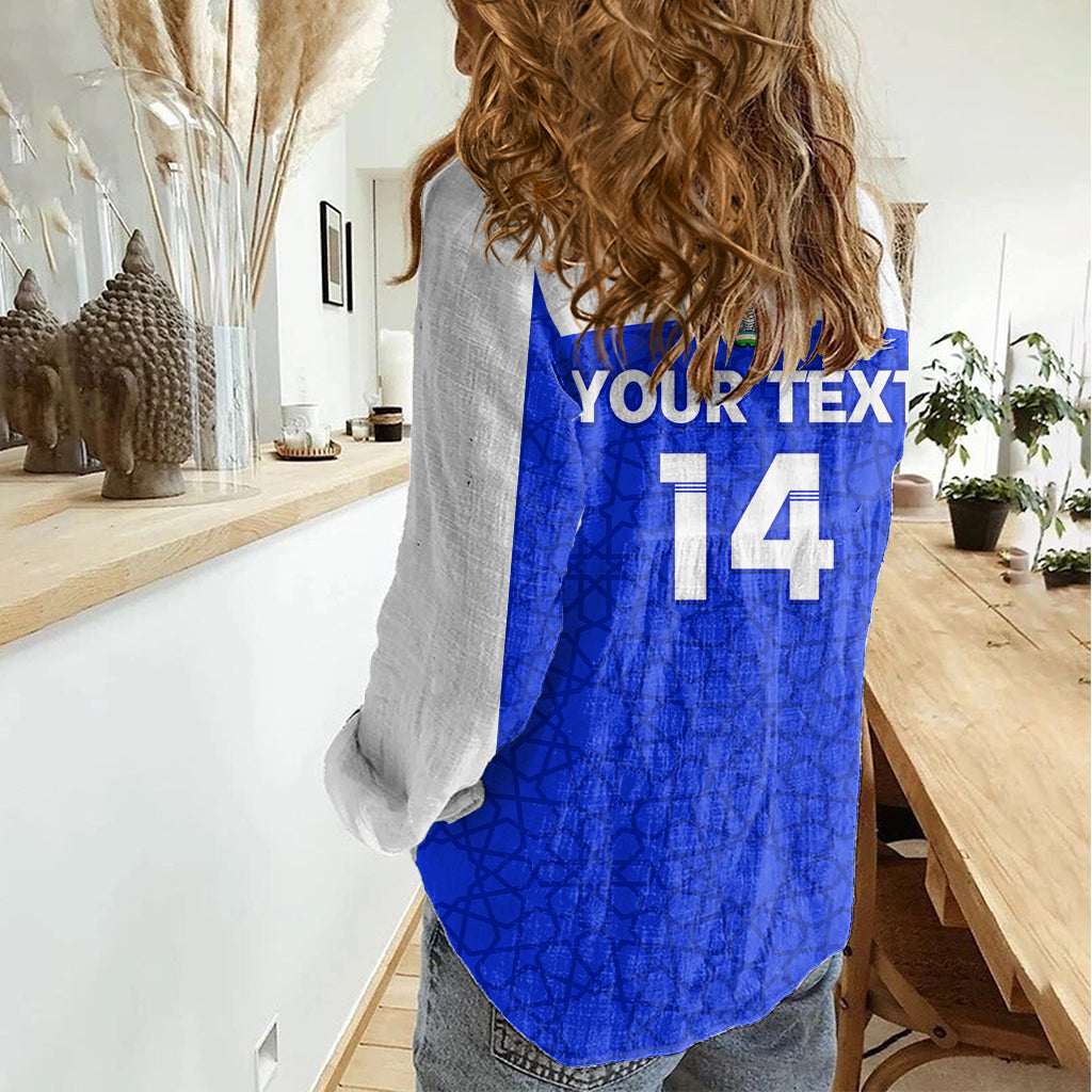 Custom Uzbekistan Football Women Casual Shirt 2024 Go Champions Uzbek Pattern - Wonder Print Shop