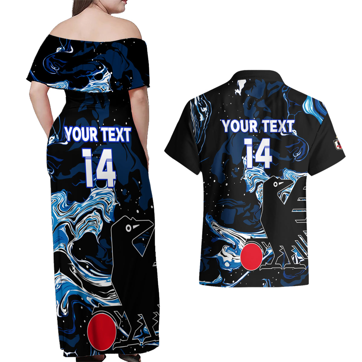 Custom Japan Football Couples Matching Off Shoulder Maxi Dress and Hawaiian Shirt 2024 Nadeshiko Go Champions - Wonder Print Shop