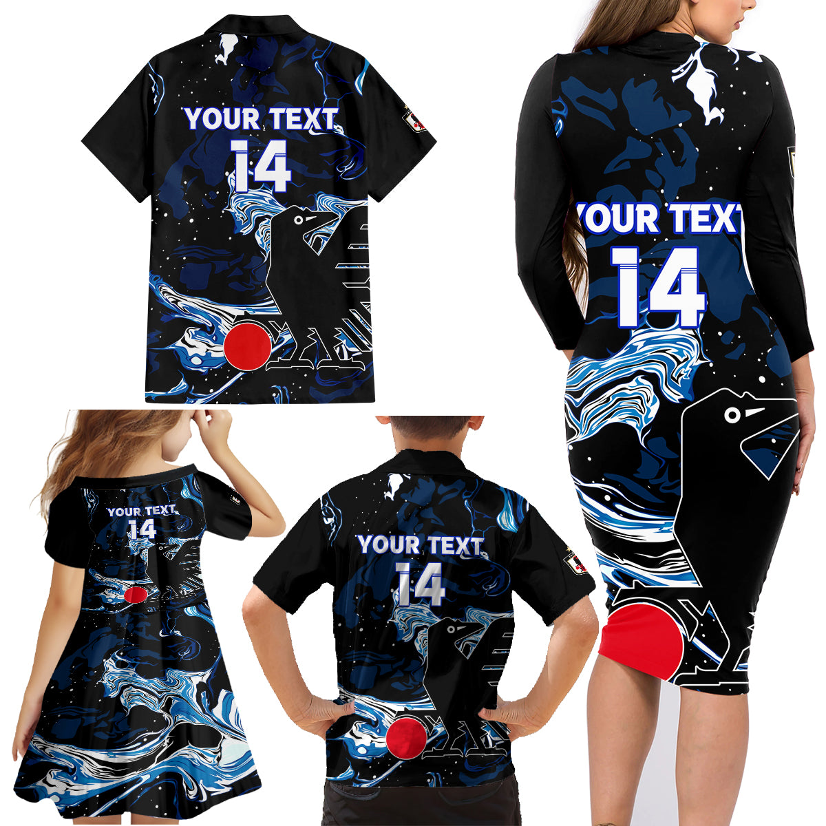 Custom Japan Football Family Matching Long Sleeve Bodycon Dress and Hawaiian Shirt 2024 Nadeshiko Go Champions - Wonder Print Shop
