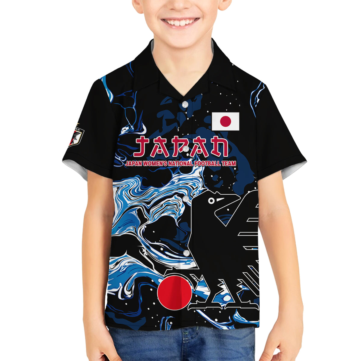 Custom Japan Football Family Matching Long Sleeve Bodycon Dress and Hawaiian Shirt 2024 Nadeshiko Go Champions - Wonder Print Shop