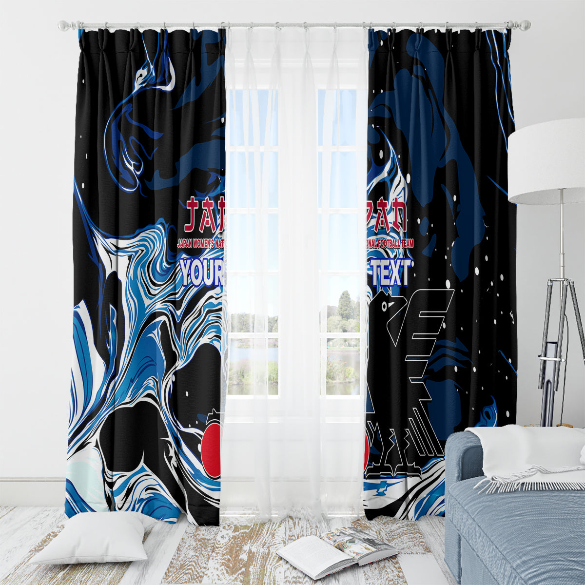 Custom Japan Football Window Curtain 2024 Nadeshiko Go Champions - Wonder Print Shop