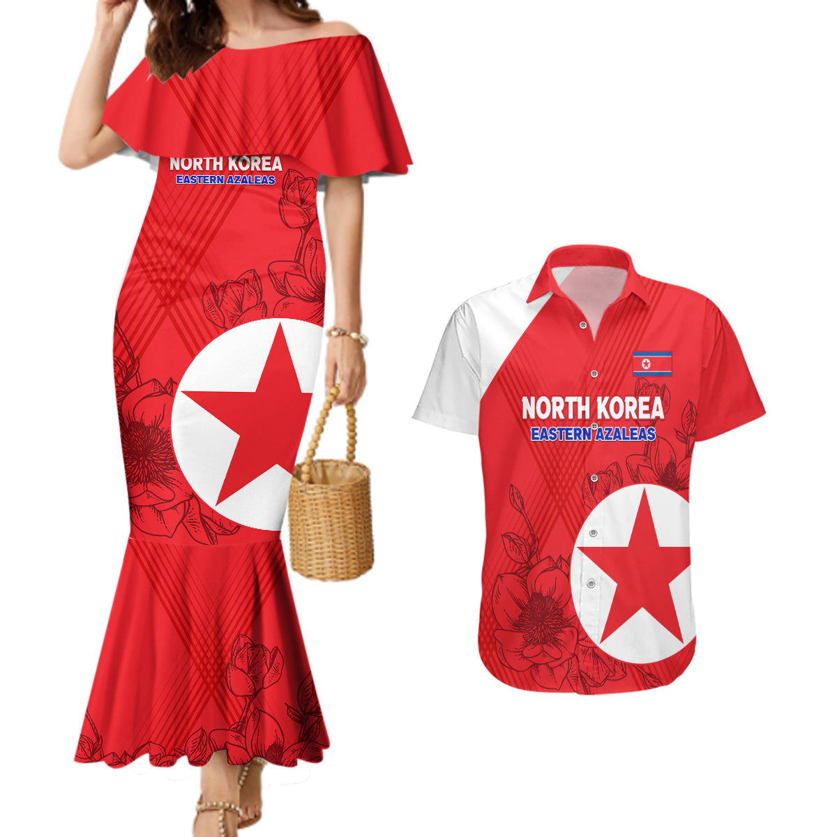 custom-north-korea-football-couples-matching-mermaid-dress-and-hawaiian-shirt-2024-go-eastern-azaleas-magnolia-flowers