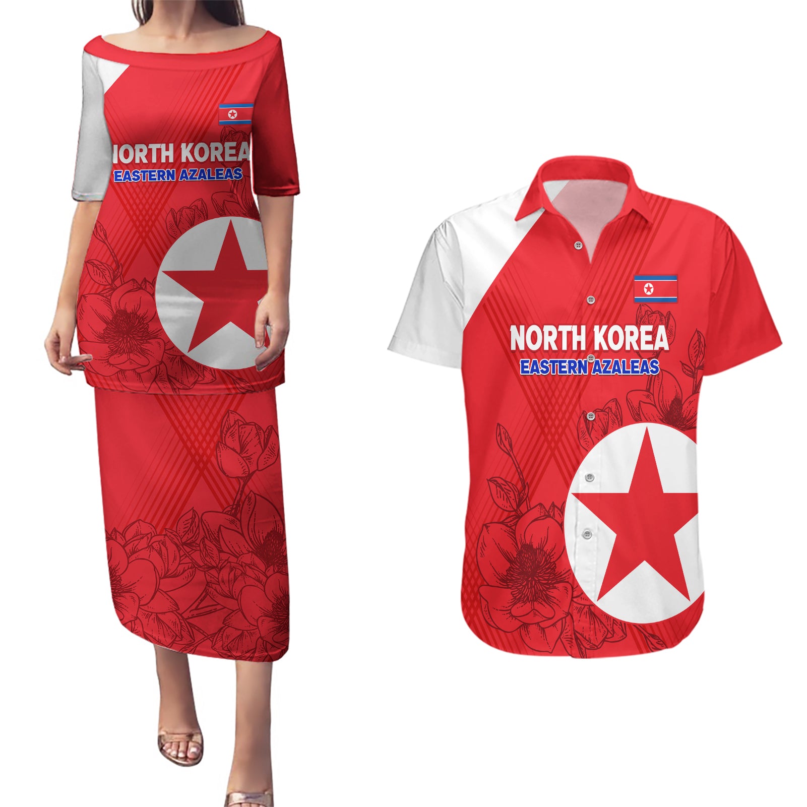 custom-north-korea-football-couples-matching-puletasi-and-hawaiian-shirt-2024-go-eastern-azaleas-magnolia-flowers