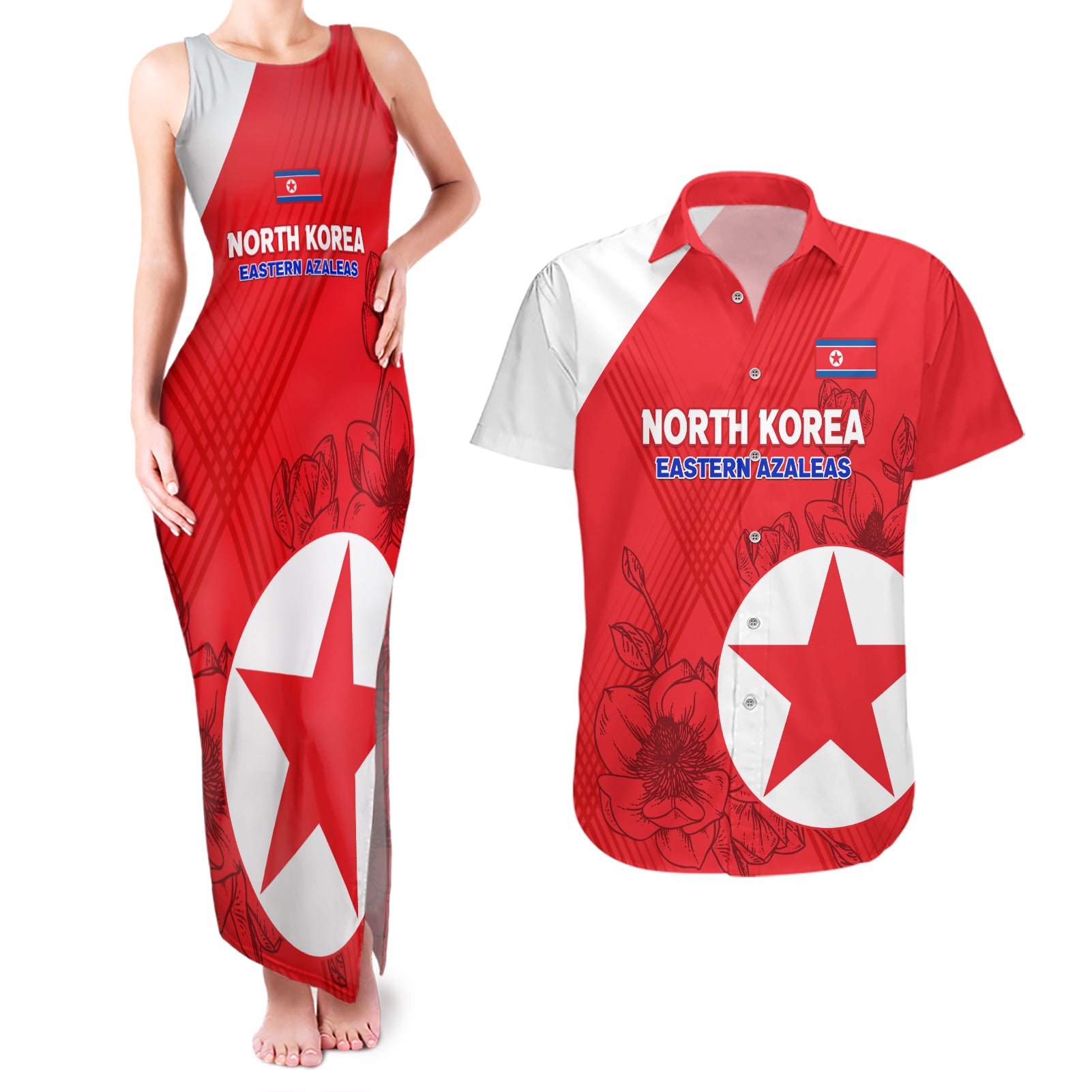 custom-north-korea-football-couples-matching-tank-maxi-dress-and-hawaiian-shirt-2024-go-eastern-azaleas-magnolia-flowers