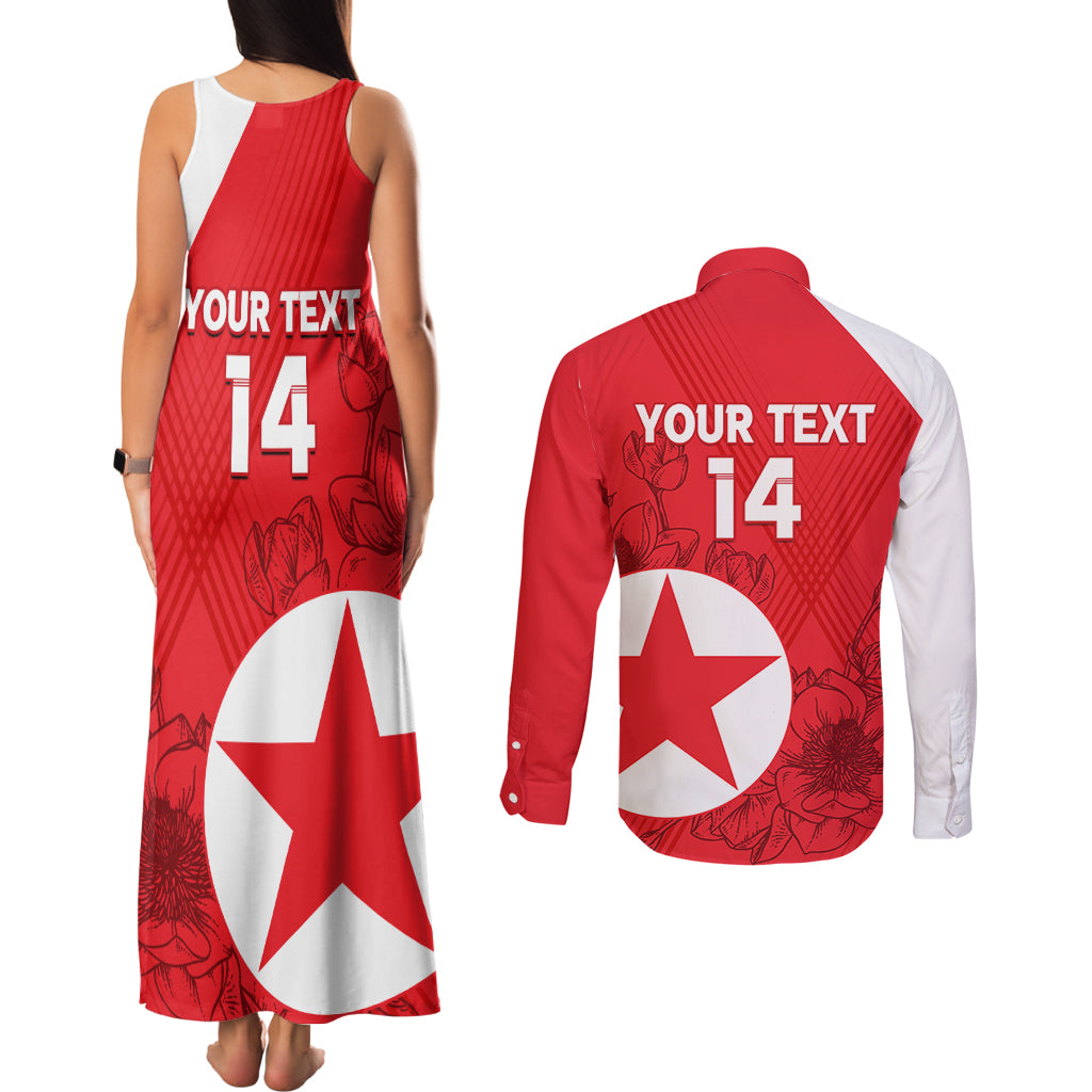 Custom North Korea Football Couples Matching Tank Maxi Dress and Long Sleeve Button Shirt 2024 Go Eastern Azaleas Magnolia Flowers - Wonder Print Shop