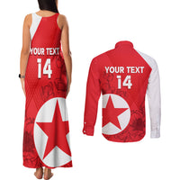 Custom North Korea Football Couples Matching Tank Maxi Dress and Long Sleeve Button Shirt 2024 Go Eastern Azaleas Magnolia Flowers - Wonder Print Shop