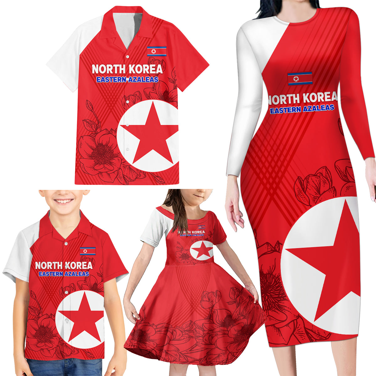 custom-north-korea-football-family-matching-long-sleeve-bodycon-dress-and-hawaiian-shirt-2024-go-eastern-azaleas-magnolia-flowers